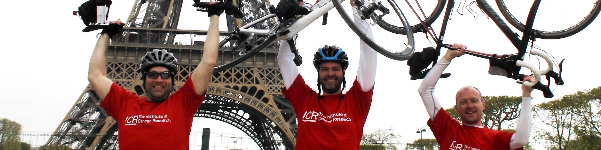 ICR cyclists finishing London to Paris ride